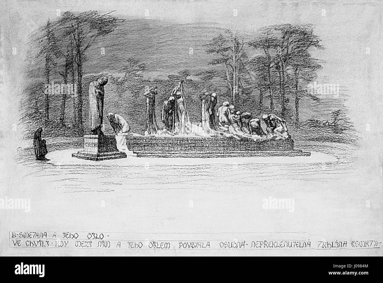 Die Smetanuv pomník von František Bílek ist eine Skulptur, die dem tschechischen Komponisten Bedřich Smetana gewidmet ist. Das Werk fängt Smetanas tiefgreifenden Beitrag zur tschechischen Musik und Kultur ein. Stockfoto