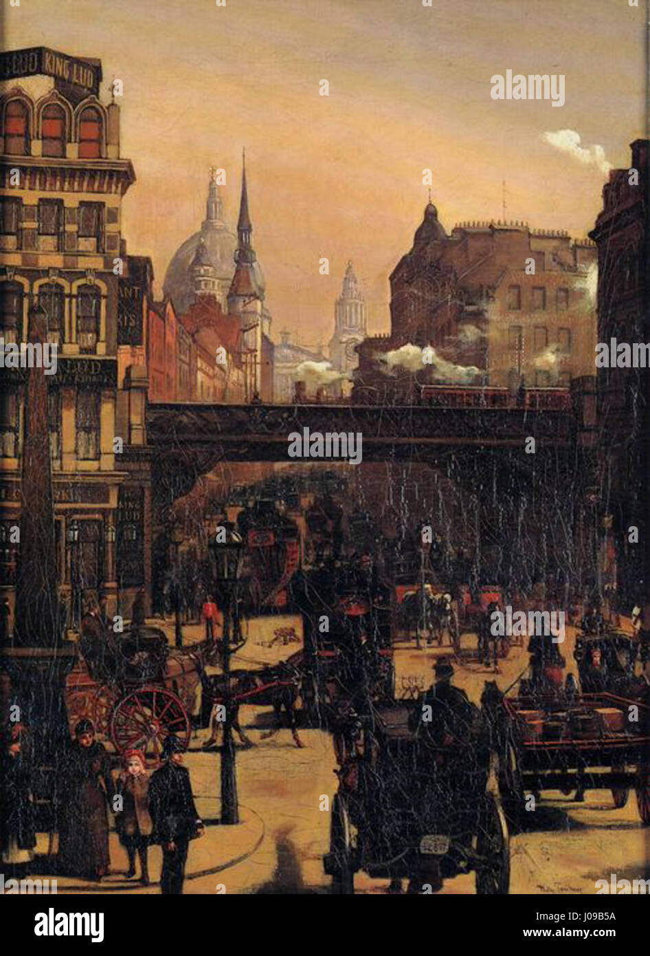 Wilhelm Trübners „Ludgate Hill“ stellt eine Straßenszene in London dar, die sich auf das geschäftige Treiben und die historische Architektur konzentriert. Das Gemälde fängt die Energie und Lebendigkeit der urbanen Umgebung des 19. Jahrhunderts ein. Stockfoto