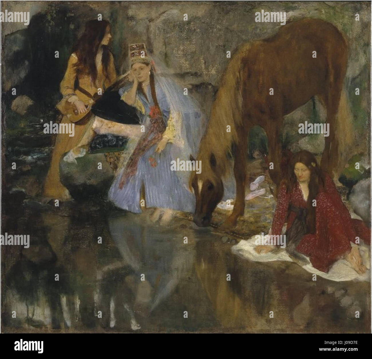 Edgar Degas Ölgemälde „Portrait de Mlle Eugénie Fiocre“ von 1867 bis 1868 zeigt die Ballerina Eugénie Fiocre in ihrer Rolle als Prinzessin Nourreda im Ballett „La Source“ und fängt die Eleganz und Exotik der Performance ein. Stockfoto