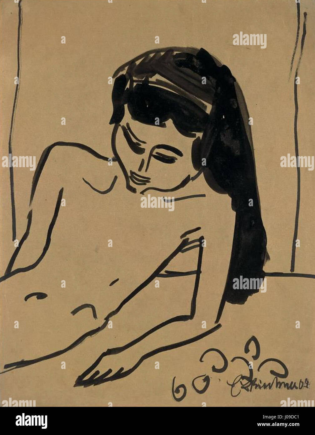 Ernst Ludwig Kirchners „Mädchen mit offenem Haar“ ist ein Beispiel des deutschen Expressionismus, das die psychische Intensität und emotionale Tiefe der Bewegung einfängt. Die lebendigen Farben und die rauen, energischen Pinselstriche vermitteln die innere Spannung des Motivs. Stockfoto