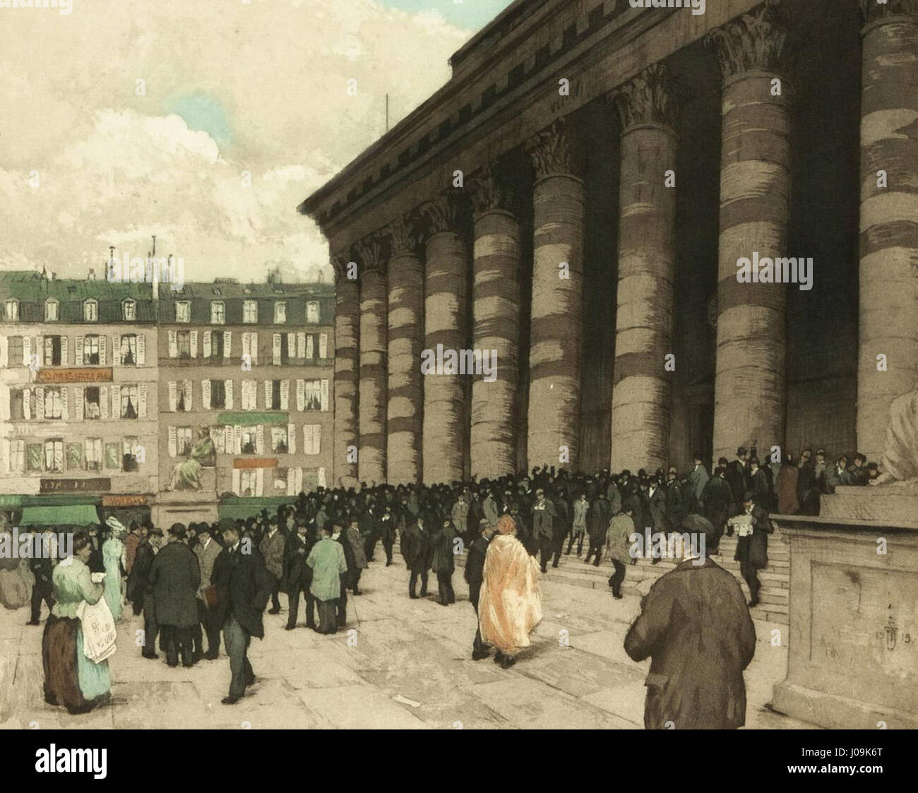 Tavik František Šimon’ „die Pariser Börse“ zeigt die geschäftige Szene der Pariser Börse. Das Gemälde fängt die dynamische Energie und wirtschaftliche Atmosphäre des Paris des frühen 20. Jahrhunderts ein. Stockfoto