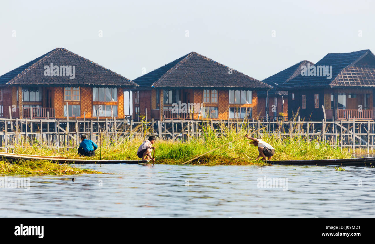 Traditionellen schwimmenden Dorf am Inle-See, Myanmar (Burma) Stockfoto