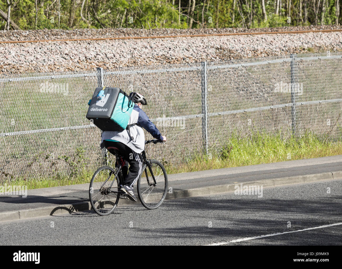 Deliveroo Fahrer. UK Stockfoto