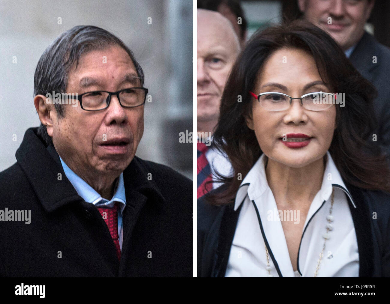 Fotos von Laura Ashley-Chef Khoo Kay Peng und seiner Ex-Frau Pauline Chai. Ein Scheidungsrichter, der der Ex-Frau von Dr. Khoo £64 Million zuerkannt hatte, schlug einen Schlag für die Eltern, die sich um Kinder kümmern, sagt ein Anwalt. Stockfoto