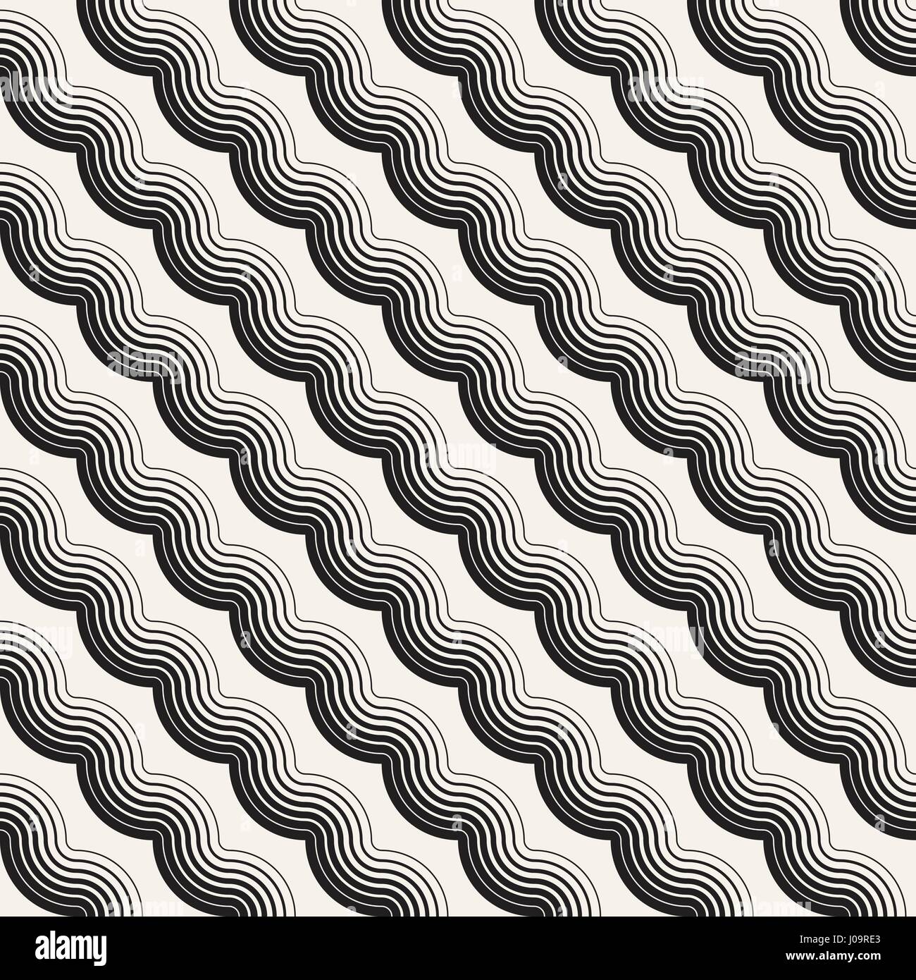 Nahtlose Wellenlinien Muster. Wiederholende Vektor Textur. Stilvolle Streifen Hintergrund. Zeitgenössische Grafik mit parallelen Wellen. Stock Vektor