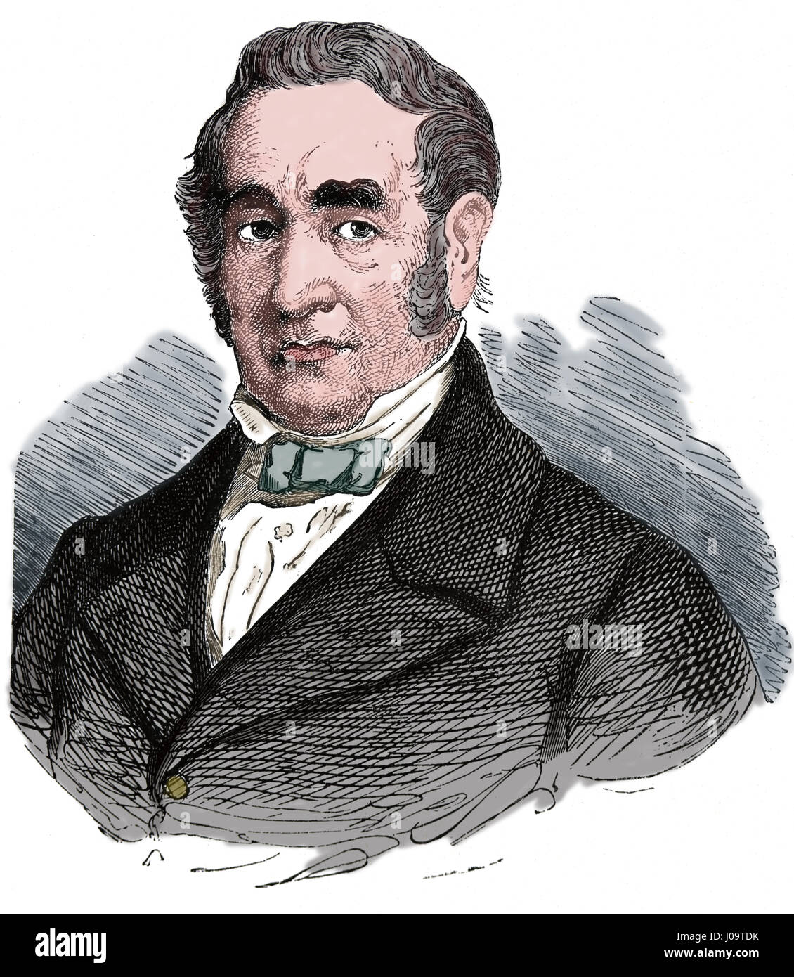George Stephenson (1781-1848). Englischer Ingenieur. Väter der Eisenbahnen. Gravur, Nuestro Siglo, 1833. Stockfoto