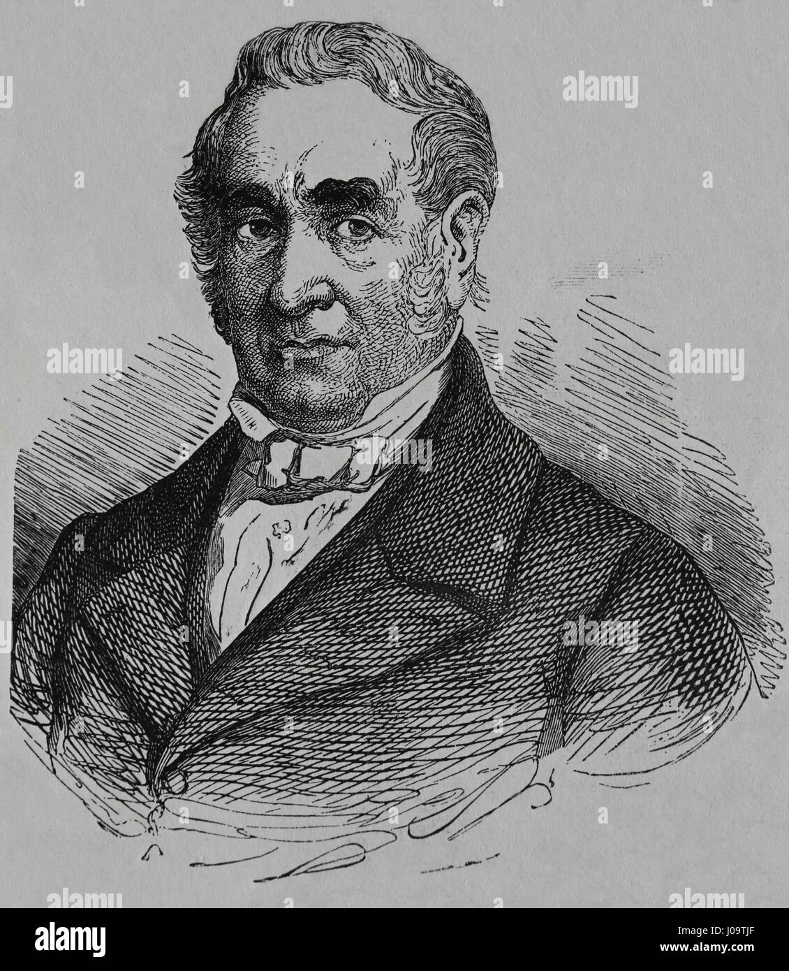 George Stephenson (1781-1848). Englischer Ingenieur. Väter der Eisenbahnen. Gravur, Nuestro Siglo, 1833. Stockfoto