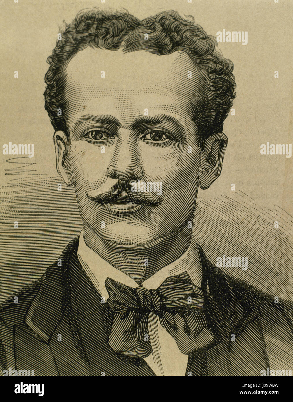 Jose Nicolas Baltasar Fernandez de Pierola y Villena, bekannt als 'Der Kalif', (1839-1913). Peruanischer Politiker und Finance Minister. Präsident der Republik Peru, ab 1879-1881-1895-1899. Porträt. Gravur. Stockfoto