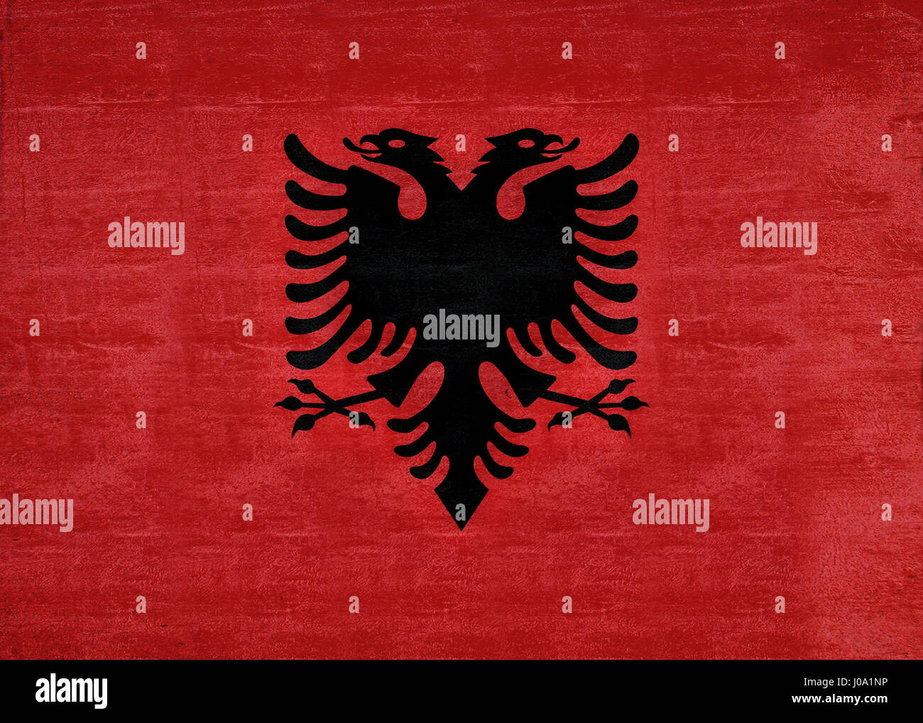Abbildung der Flagge von Albanien mit einem Grunge-Textur. Stockfoto