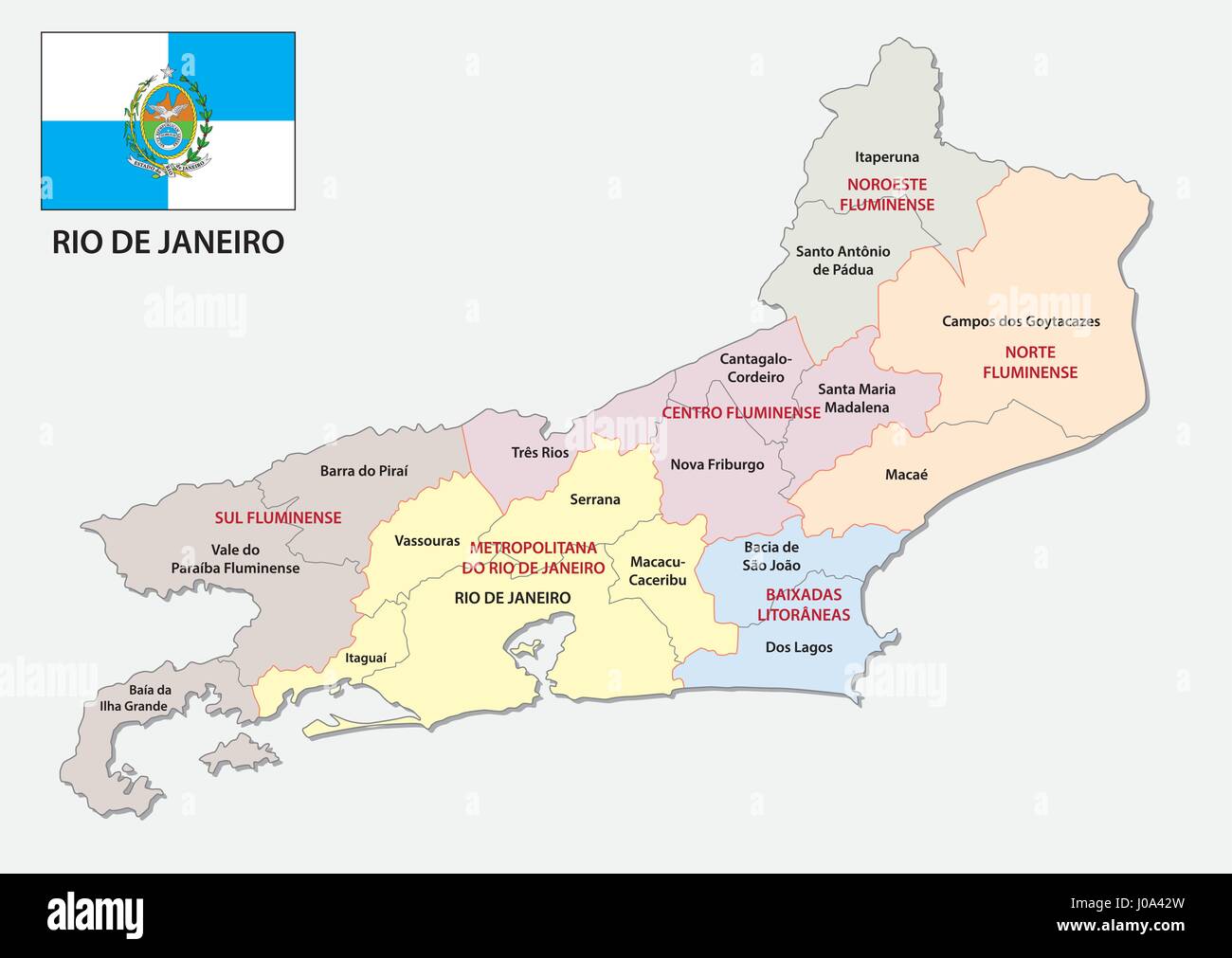 Rio De Janeiro, Verwaltung der politischen Landkarte mit Flagge Stock