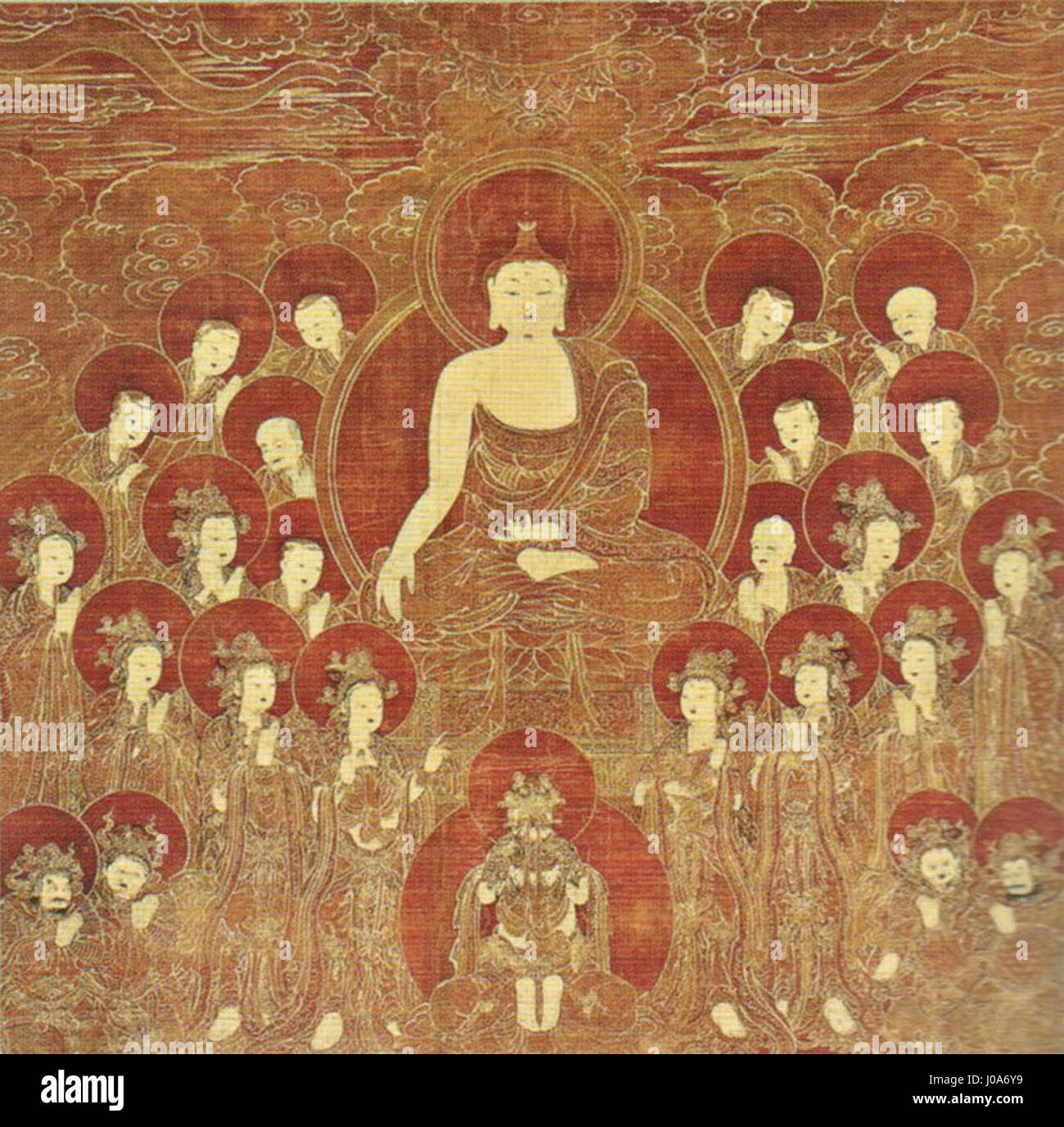 Shakyamuni und die acht großen Bodhisattvas, Korea, Chosôn-Dynastie, 16. Jh., Tinte, Farbe & Gold auf Seide Stockfoto