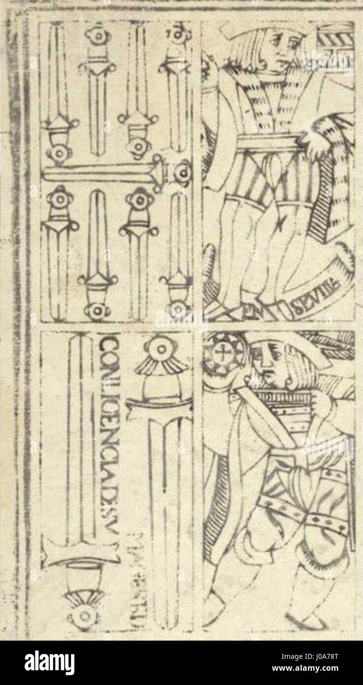 Dieses Fragment einer spanischen Kartensammlung aus dem 17. Jahrhundert, geschaffen von Francisco Cisneros, zeigt komplexe Designs, die typisch für die barocke spanische Kartenkunst sind. Stockfoto