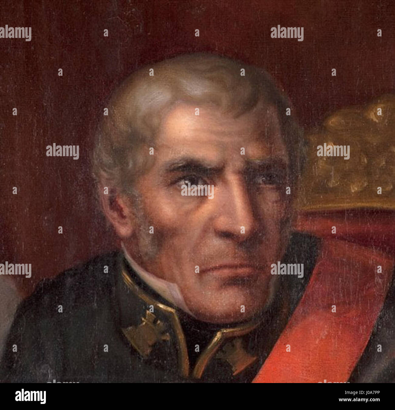 Antonio García Carrasco (1742–1813) war ein spanischer Offizier und letzter königlicher Gouverneur Chiles. Seine Amtszeit war 1808 von politischen Unruhen und wirtschaftlichen Herausforderungen geprägt, darunter Konflikte mit der lokalen Aristokratie und die Auswirkungen der französischen Invasion. Seine Regierung war mit erheblichem Widerstand konfrontiert, was 1810 zu seiner Ablösung führte und den Weg für Chiles Unabhängigkeit ebnete. Stockfoto