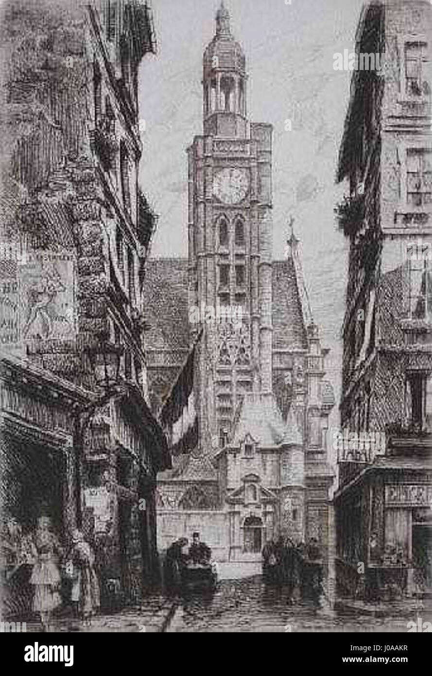 Dieses Bild zeigt die Rue de la Montagne Sainte-Geneviève in Paris und zeigt die historische Bedeutung der Straße und die klassische französische Architektur in niedriger Auflösung. Stockfoto