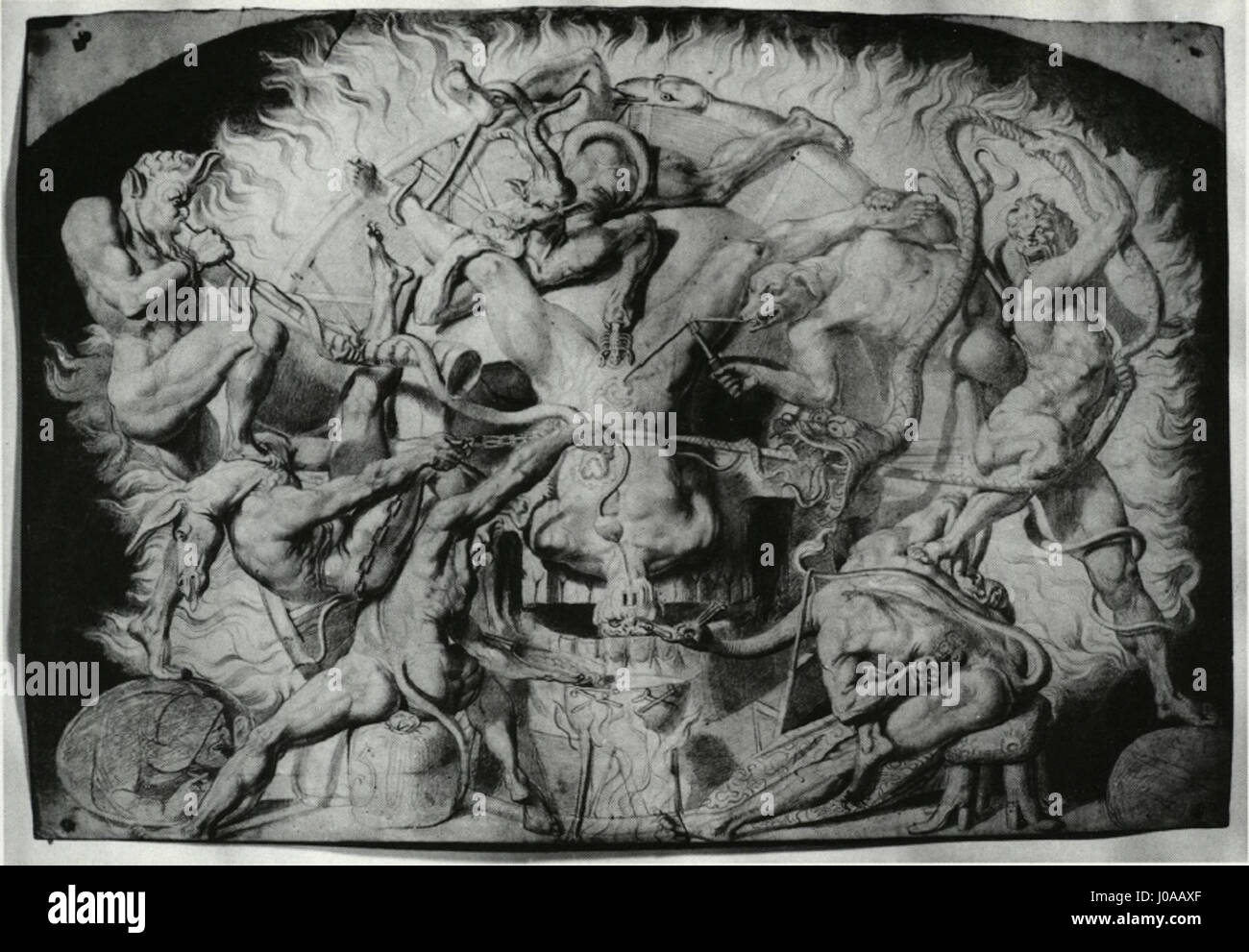 Ein Gemälde von Franz Anton Stecher, das die dramatische Szene von Tod und Schicksal darstellt. Dieses Stück spiegelt Stechers Beherrschung der barocken Emotionen und Komposition wider. Stockfoto