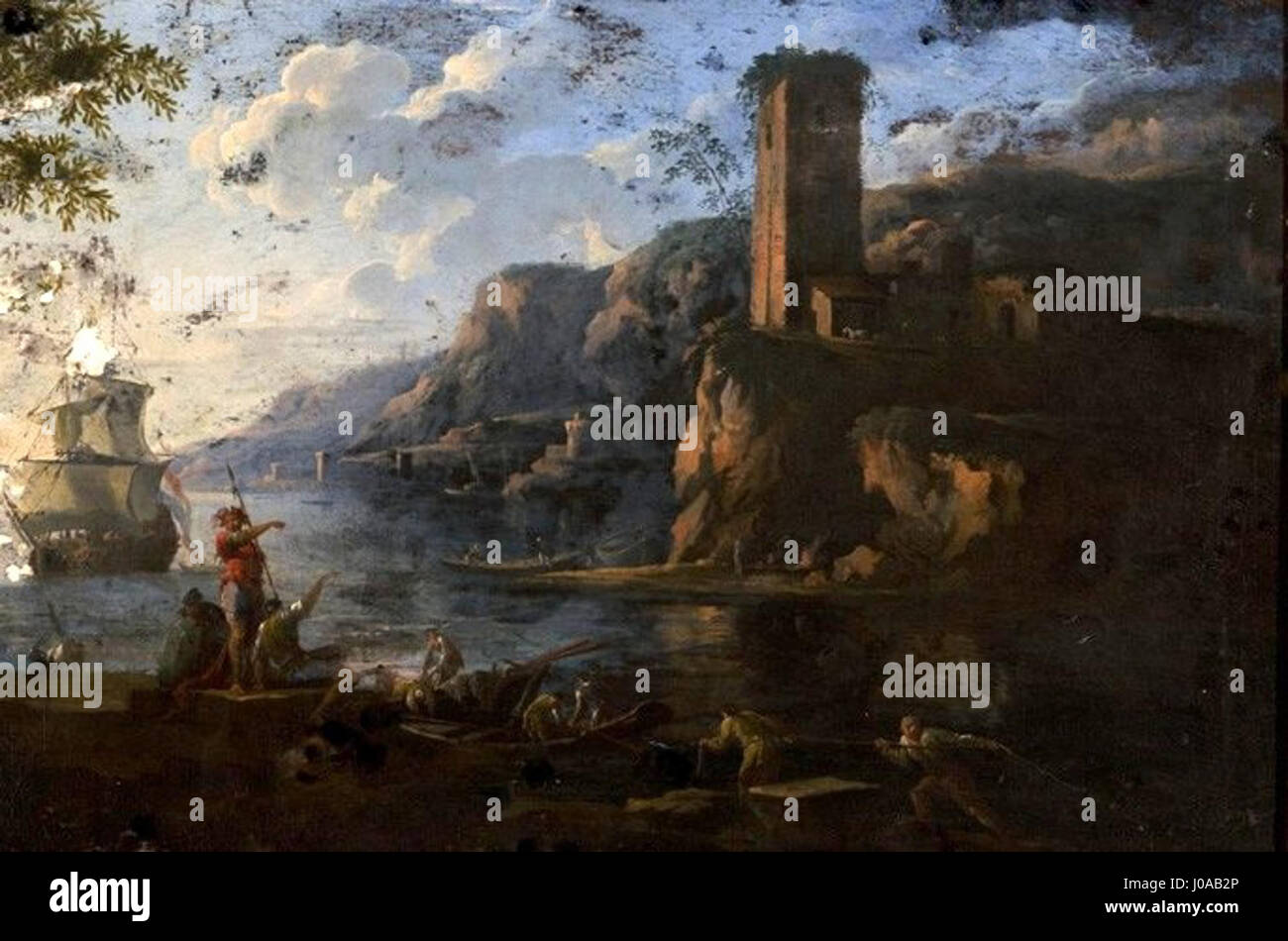 Castelo à Beira-Mar ist ein Gemälde von Jacob de Heusch, das eine Küstenburg darstellt. Stockfoto