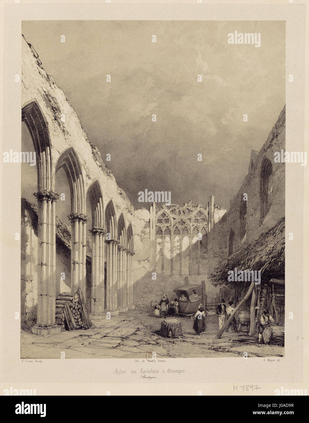 Quimper 48 Ancienne Église Saint-François (Couvent des Dominicains) Tiefdruck vers 1843 Stockfoto