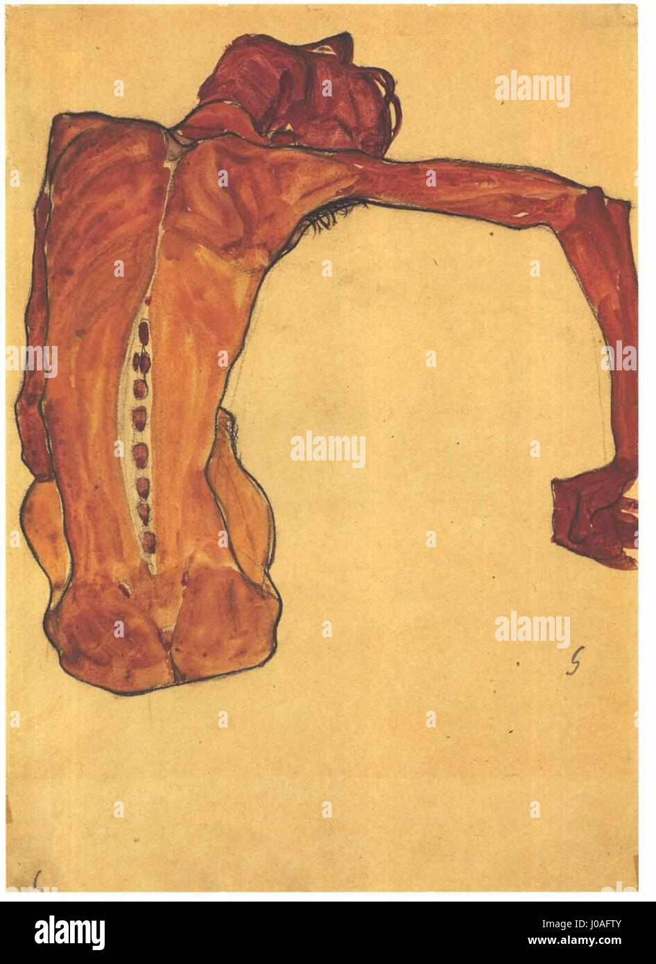 Schiele - wider Männlicher Rückenakt Stockfoto