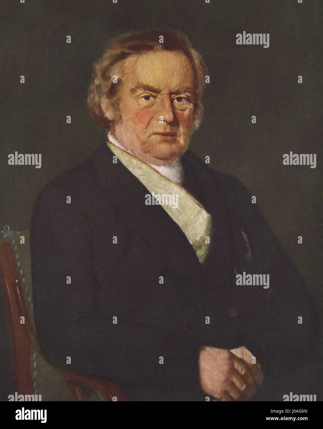 Das um 1840 gemalte Porträt von Christian Albrecht Jensen zeigt den dänischen Wissenschaftler und Polymath anders Sandøe Ørsted. Er ist bekannt für seine Entdeckungen im Elektromagnetismus, was einen bedeutenden Beitrag in den Bereichen Physik und Chemie darstellt. Stockfoto