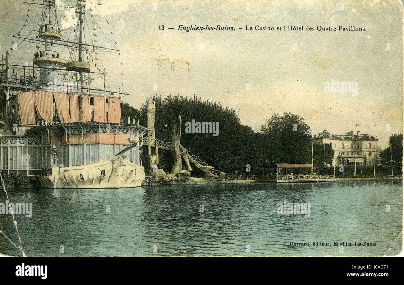 Das Casino und Hotel des Quatre-Pavillons in Enghien-les-Bains, Val d'Oise, Frankreich, circa 1900, auf einer Postkarte veröffentlicht von J. Ouvrard. Stockfoto