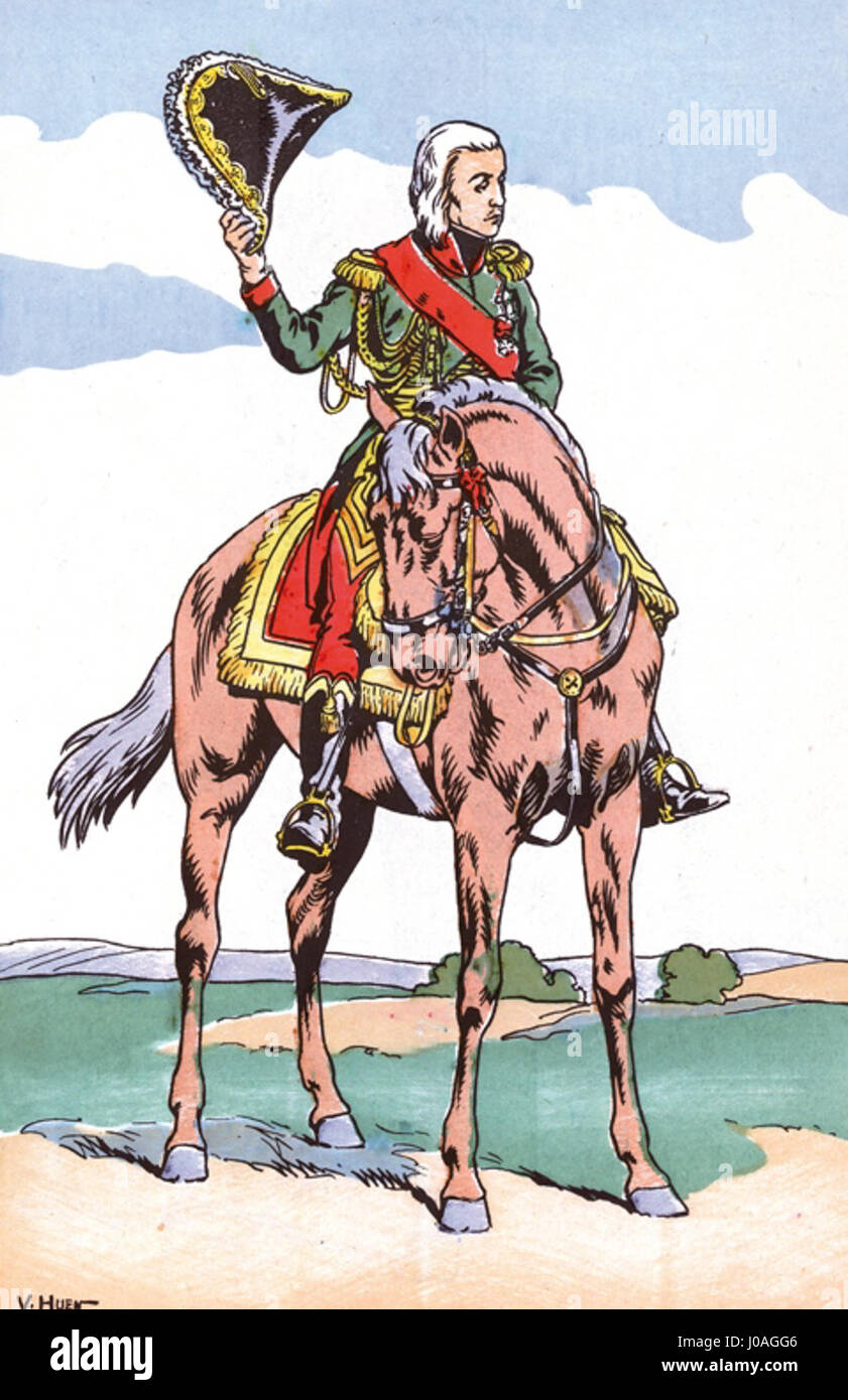 Jean-Baptiste Bessières (1768–1813) war ein französischer Militärführer, der als Marschall des Reiches und Herzog von Istrien unter Napoleon Bonaparte diente. Er spielte eine wichtige Rolle in den Napoleonischen Kriegen und war bekannt für seine Loyalität und sein taktisches Scharfsinn. Bessières starb 1813 in der Schlacht bei Hanau. Stockfoto