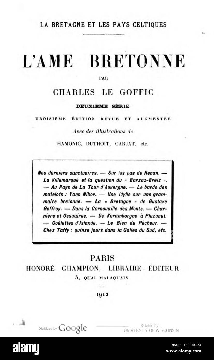 Eine Illustration von Le Goffic für die Titelseite der „L'âme bretonne“-Serie 2, die das Wesen der bretonischen Kultur einfängt. Stockfoto