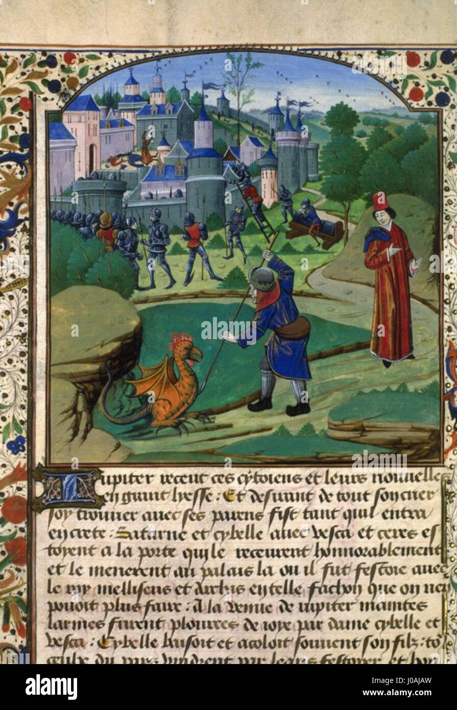 Siège de Paphos et Äskulap Contemplant le Basiliken. Maître du Hiéron fol 31v Stockfoto