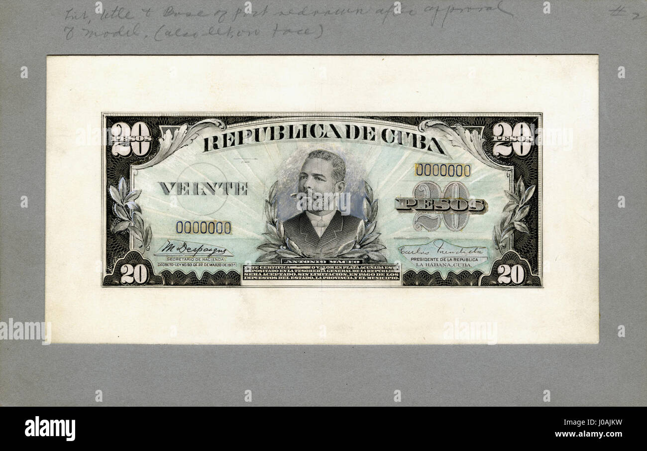 U.S.-BEP-República de Cuba (Fortschritt Beweis) 20 Silber Pesos, 1934(2) (CUB-72a) Stockfoto
