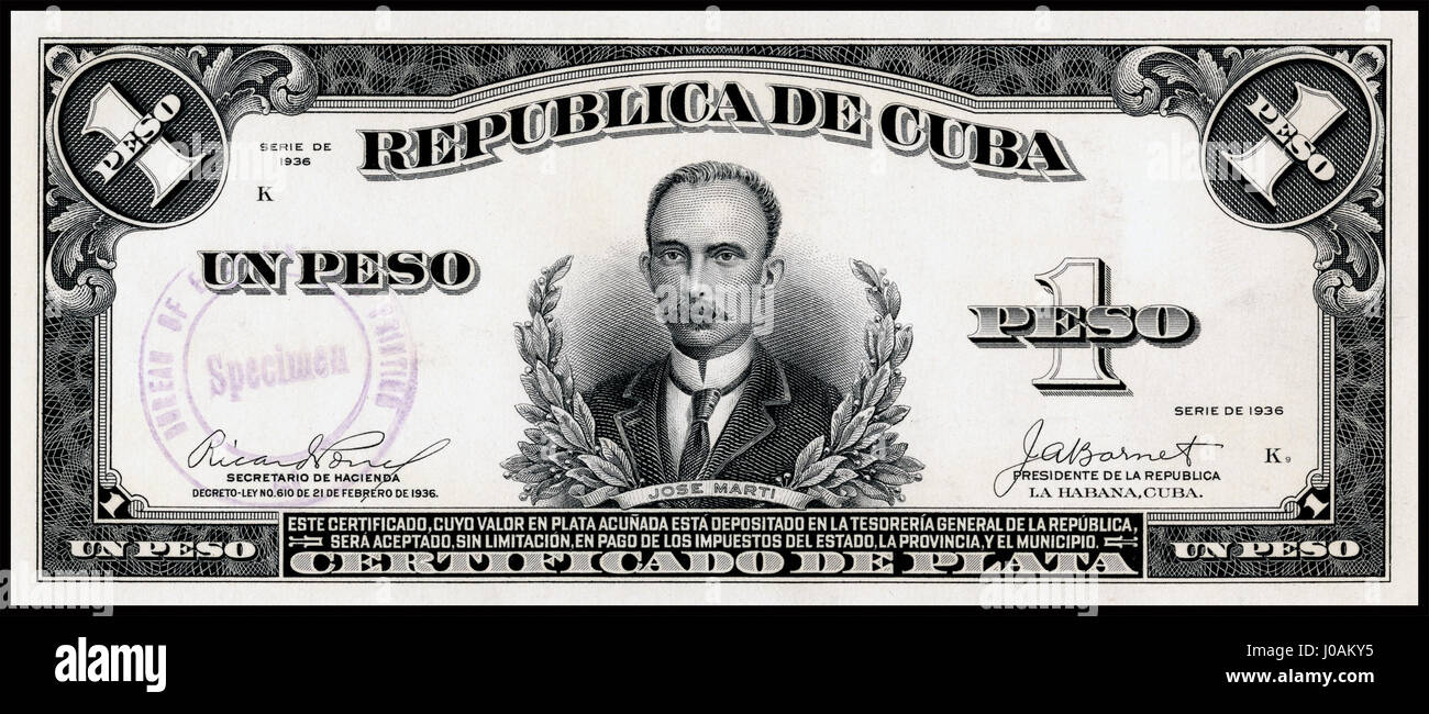 U.S.-BEP-República de Cuba (zertifizierter Nachweis) Silber Peso, 1936 (CUB-69) Stockfoto