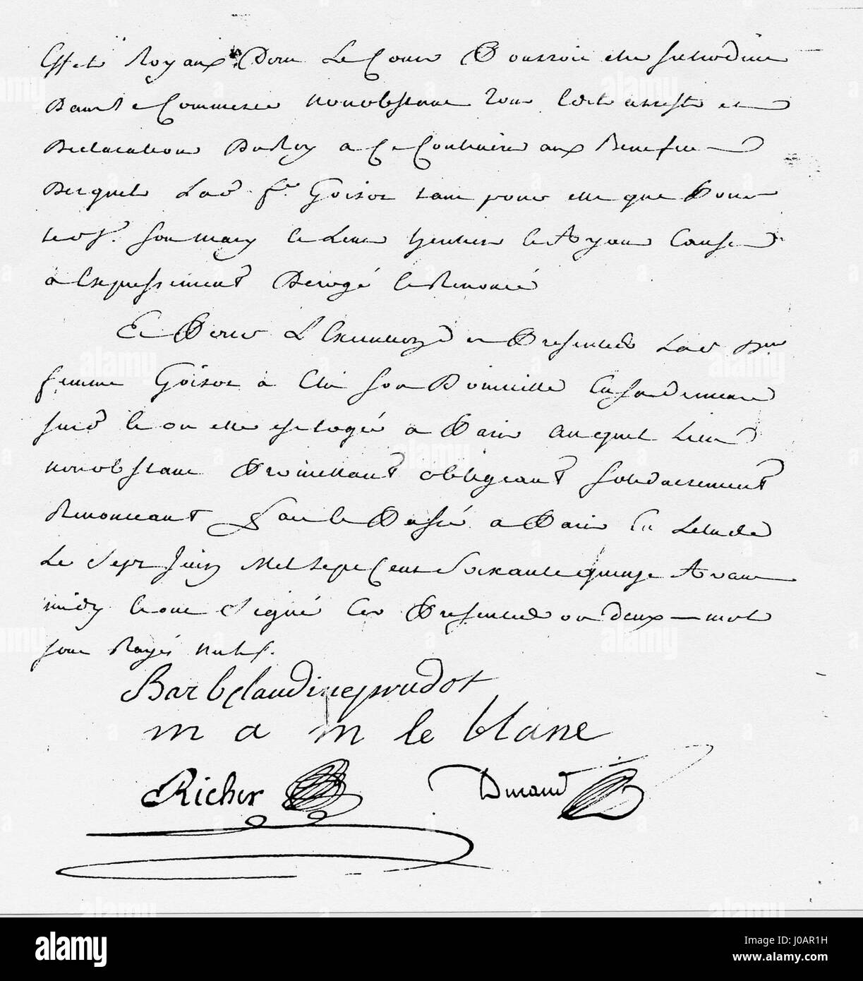 Pièce d'archives, Prêt d ' Argent du 7 Juin 1775 de Marie-Angélique Le Blanc(Trace de son écriture). Stockfoto