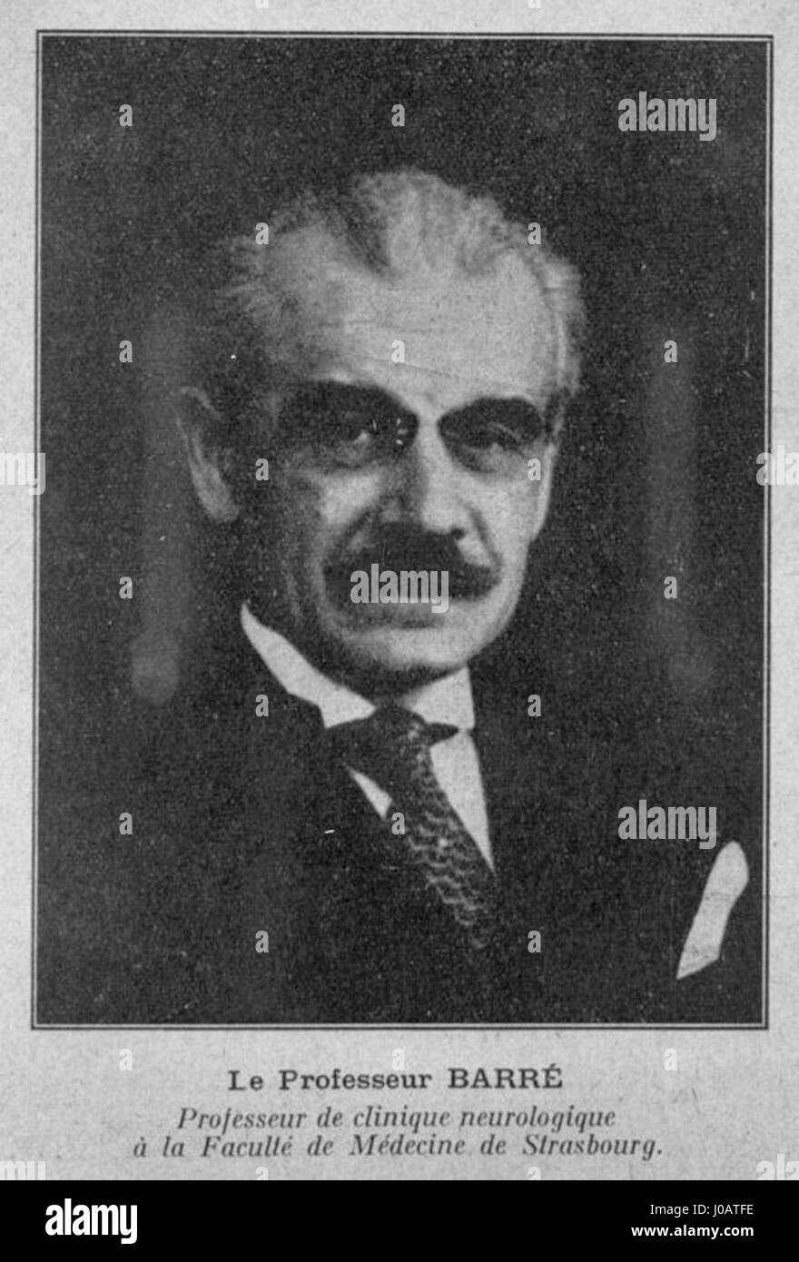 Professeur Barré war ein bekannter Akademiker mit Sitz in Straßburg, der für seine Beiträge auf dem Gebiet der Wissenschaft und Medizin bekannt war. Sein Werk wurde im französischen Stipendium des 19. Jahrhunderts hoch angesehen. Stockfoto
