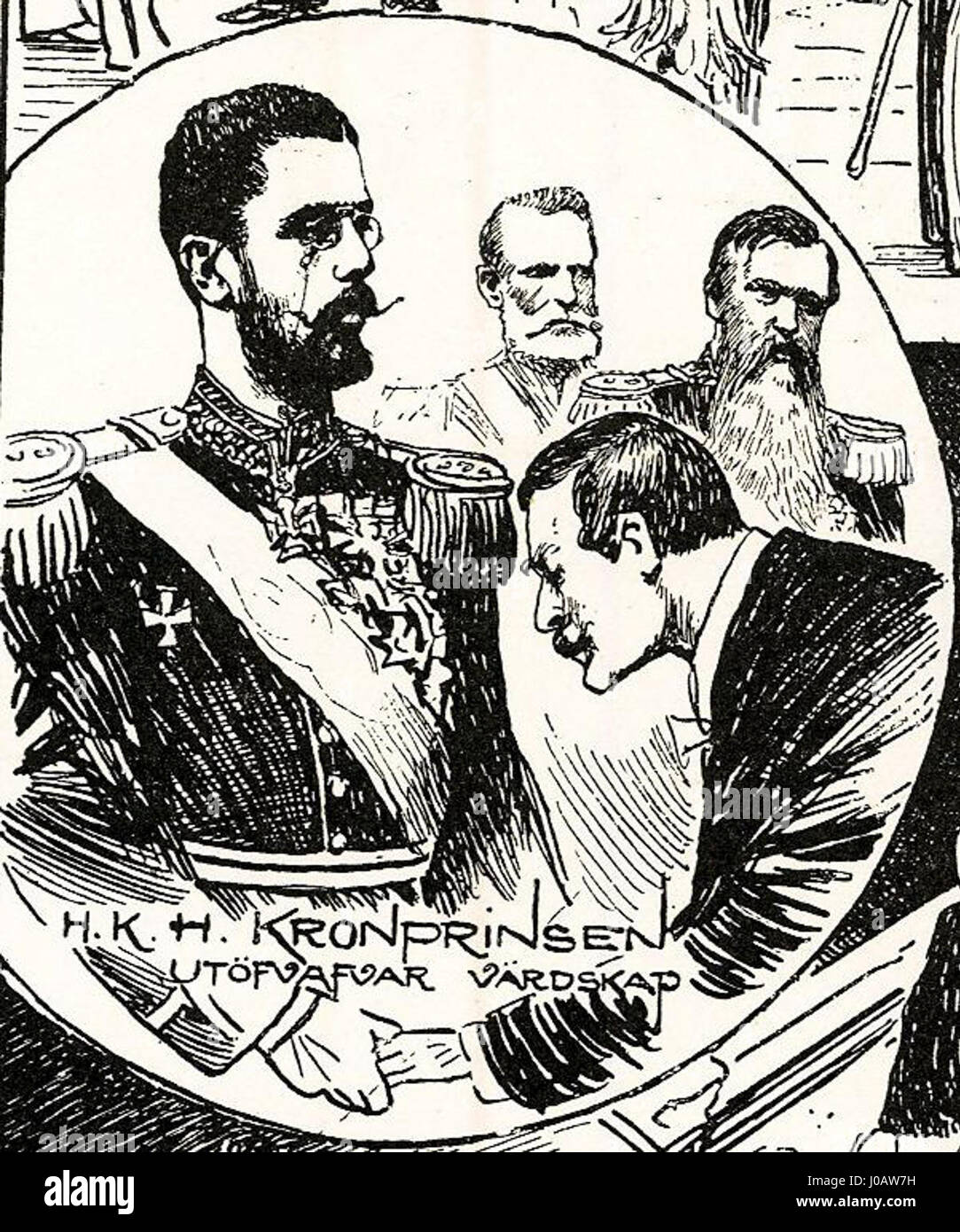 „H.K.H. Kronprinsen utvärdskap 1894“ ist ein Gemälde der schwedischen Künstlerin Pelle Hedman, das den Besuch des Kronprinzen im Jahr 1894 darstellt und die zeremonielle Aspekte der Veranstaltung feststellt. Stockfoto