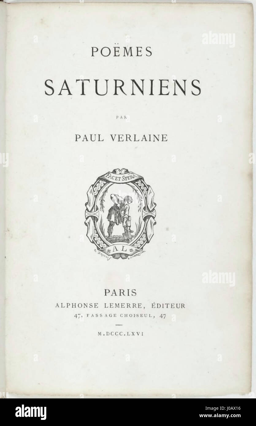 Poèmes saturniens Seite 15 ist ein poetisches Werk von Paul Verlaine, einer der prominenten Persönlichkeiten des französischen Symbolismus. Diese Seite fängt die tiefen melancholischen Töne und den Symbolismus ein, der für Verlaines Poesie charakteristisch ist, und konzentriert sich dabei auf Themen wie Liebe, Traurigkeit und existenzielle Reflexion. Stockfoto