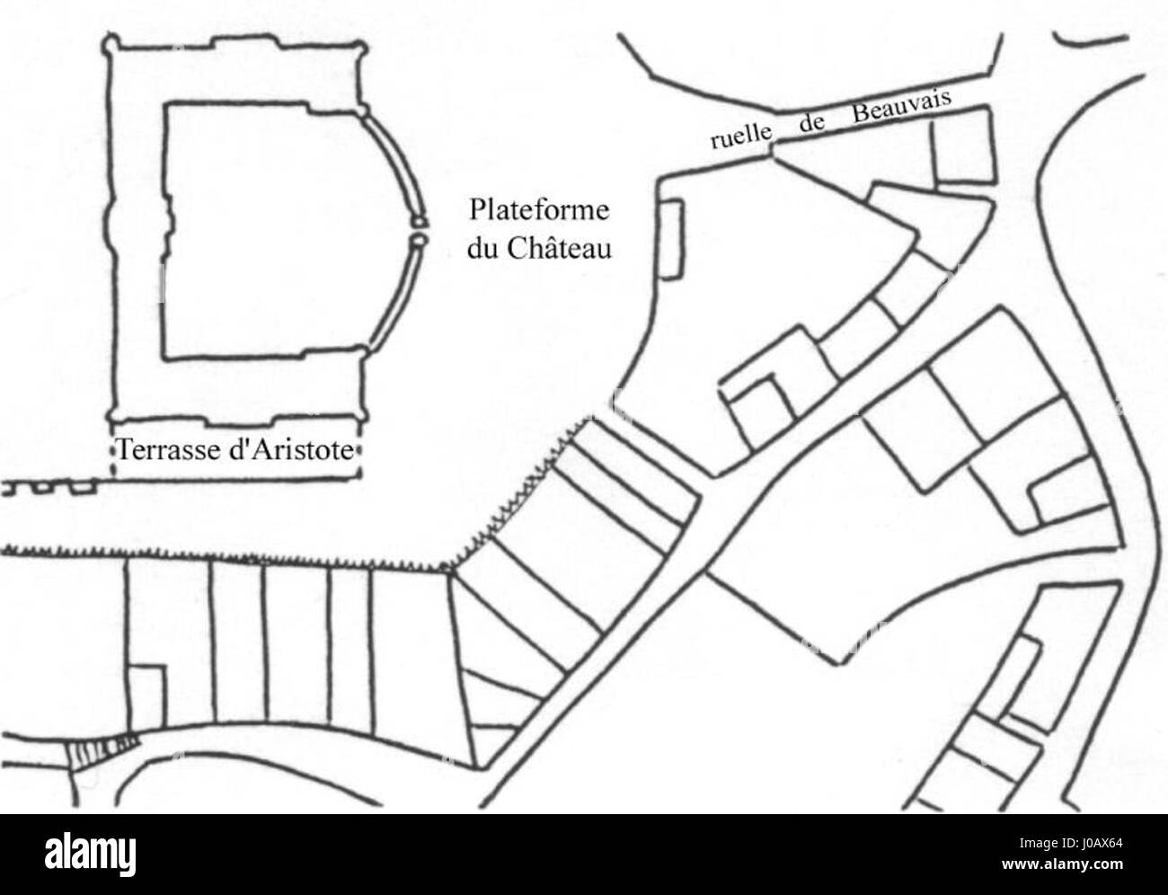 "Entrée du château … l’arrivée de Servien’ von M. T. Herlendan zeigt die Ankunft Serviens in A château im Jahr 1654. Die Szene fängt die Grandiosität und Zeremonie eines historischen Ereignisses ein und veranschaulicht die Opulenz und Formalität der französischen Aristokratie des 17. Jahrhunderts. Stockfoto