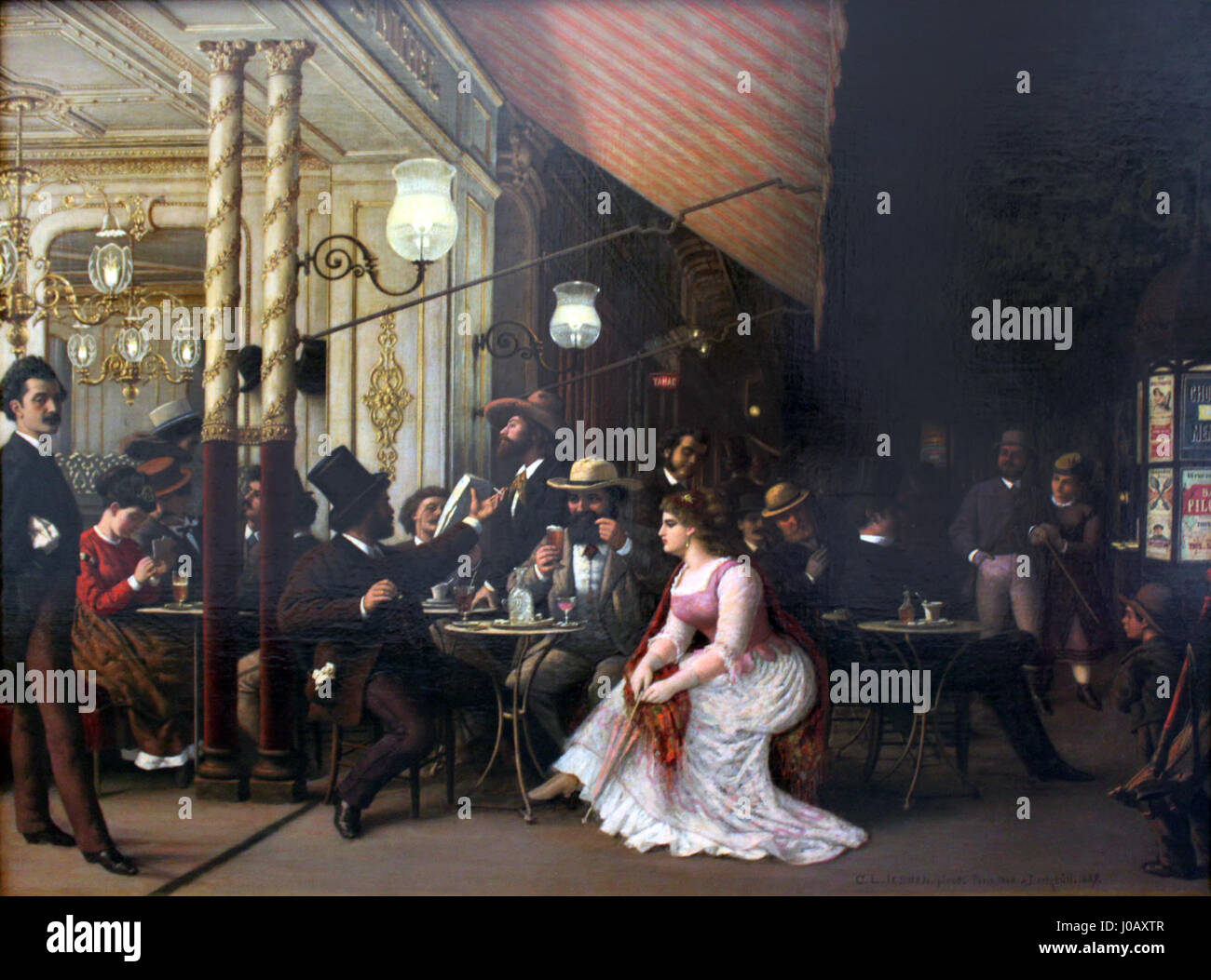 „1868 Jessen Pariser Café“ ist eine historische Darstellung einer Pariser Café-Szene aus dem Jahr 1868. Das Gemälde fängt die lebendige Atmosphäre der Pariser Cafés ein und spiegelt die kulturelle und soziale Bedeutung dieser Räume im Frankreich des 19. Jahrhunderts wider. Stockfoto