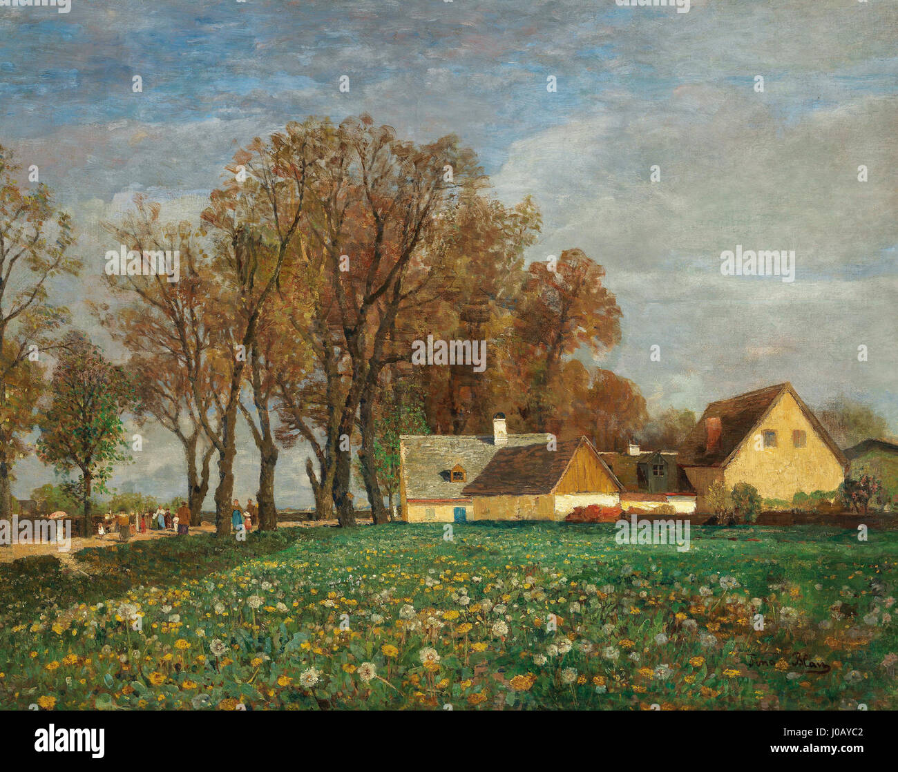 Tina Blaus „auf der Schleigheimerstrage“ zeigt eine ruhige Landschaft, die das Wesen der natürlichen Umgebung mit feinen Pinselarbeiten und einem Fokus auf Licht und Farbe einfängt. Stockfoto