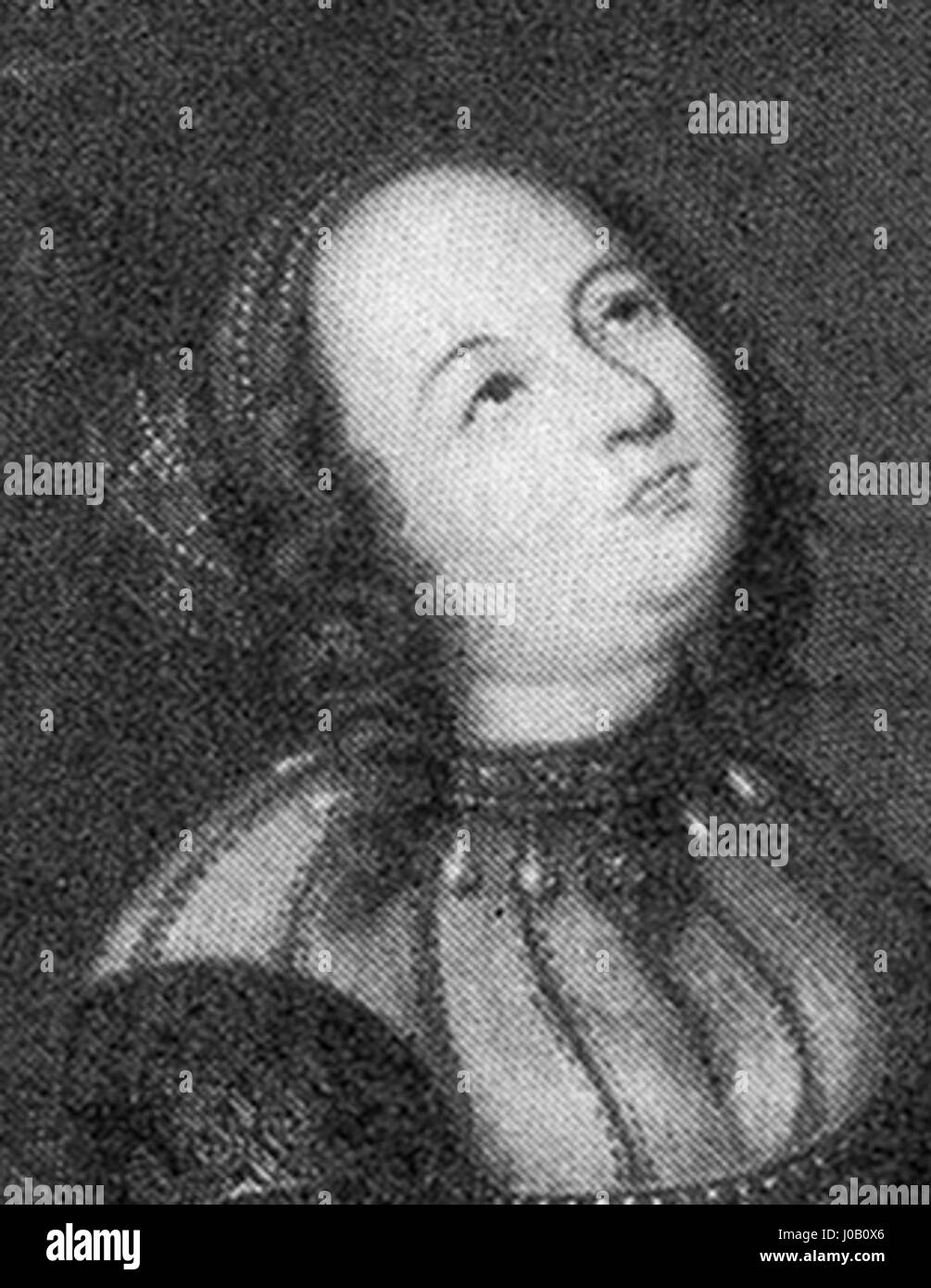 Das Kunstwerk „Margarethe Fürstin von Anhalt-Dessau am Hausaltar kniend“ (von Lisiewsky nach Cranach) stellt Margarethe, Prinzessin von Anhalt-Dessau, vor einem Hausaltar kniend dar. Diese religiöse Szene spiegelt die Hingabe und Frömmigkeit der adligen Klasse im frühmodernen Deutschland wider. Stockfoto