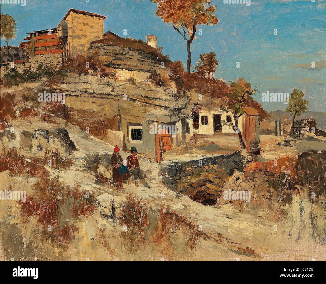 Theodor von Hörmanns „Südliche Landschaft“ aus dem Jahr 1878-79 zeigt eine detailreiche und beschauliche Landschaftsszene, die typisch für die österreichische Romantik des 19. Jahrhunderts ist, mit einem Schwerpunkt auf Naturschönheit und atmosphärischer Perspektive. Stockfoto