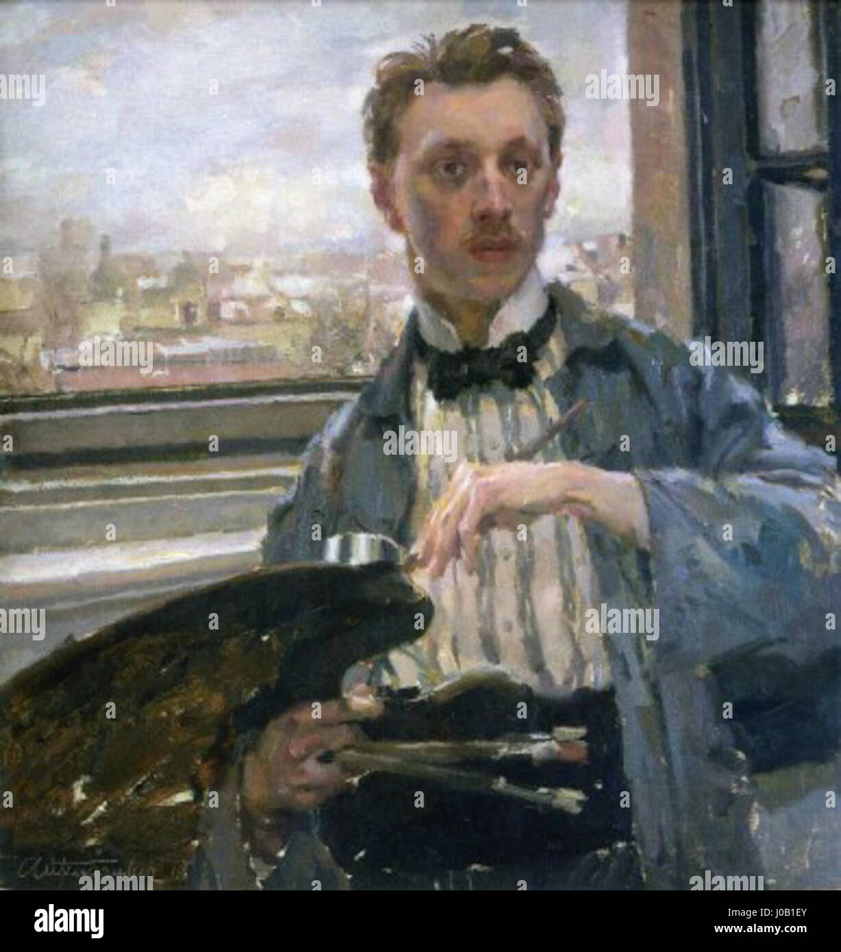 Jan Autengrubers Selbstporträt „vlastní podobizna“ von 1913 spiegelt den introspektiven Stil des Künstlers wider und betont die psychologische Tiefe der Selbstdarstellung. Stockfoto