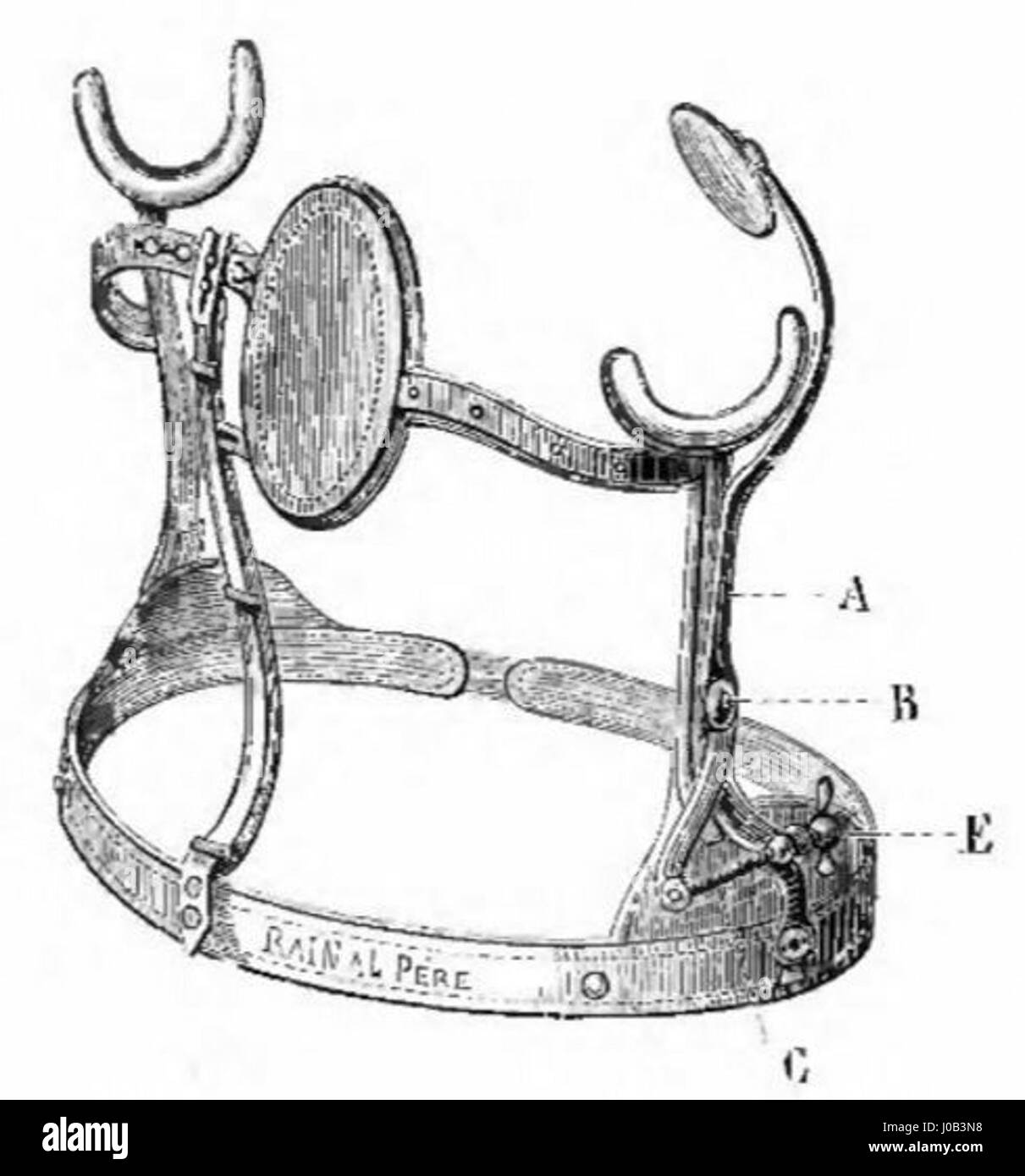 Dieses Bild stammt aus einem Katalog von Rainal Frères aus dem 19. Jahrhundert, der ihre Korsettendesigns zeigt. Der Katalog zeigt verschiedene Stile von Korsetts, die vom französischen Modehaus angeboten werden, und hebt die detaillierte Handwerkskunst und Modetrends der damaligen Zeit hervor. Stockfoto