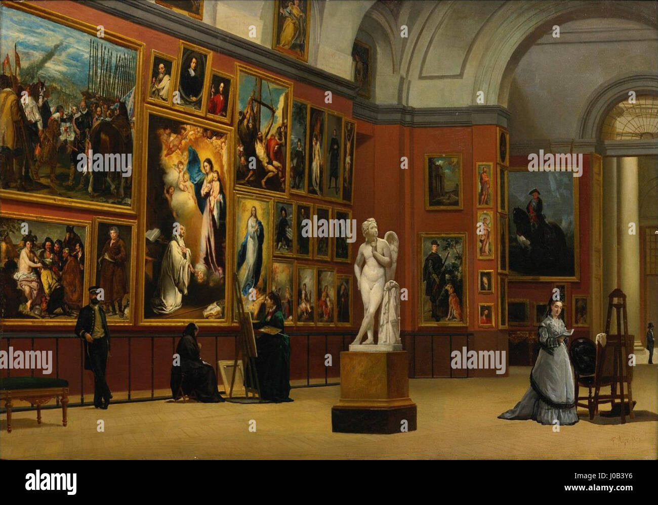 „The Grand Salon, the Prado“ von Francisco Aznar y García zeigt das opulente Interieur des Prado-Museums in Madrid. Das Gemälde zeigt die Pracht des Haupthauses des Museums und betont die Architektur und die künstlerischen Sammlungen. Stockfoto