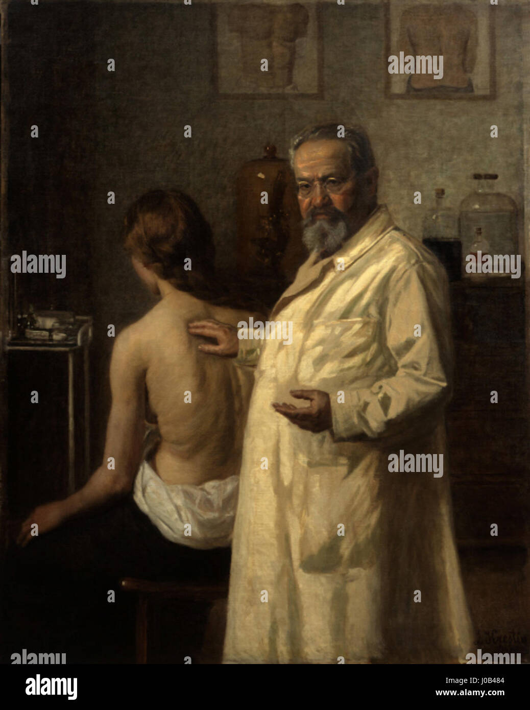 Krestins *Salomon Ehrmann* zeigt das Leben und die Persönlichkeit des Motivs des Künstlers sowohl mit Realismus als auch mit ausdrucksstarken Details. Das Gemälde spiegelt den traditionellen Porträtstil wider und fokussiert sich auf das Innere Ehrmanns und bietet eine aufschlussreiche Darstellung seines Charakters und seiner Rolle in der Gesellschaft. Stockfoto