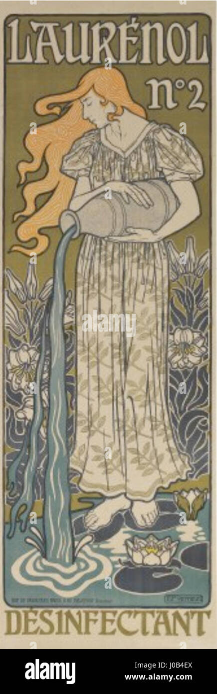 Das „Pillard Verneuil Poster Laurénol“ ist ein Werbeplakat aus dem frühen 20. Jahrhundert, das von Pillard Verneuil entworfen wurde und Laurénol, ein beliebtes Produkt dieser Zeit, zeigt. Das Design betont auffällige Typografie und lebhafte Farben, die für die kommerzielle Kunst der frühen 1900er Jahre typisch sind Stockfoto