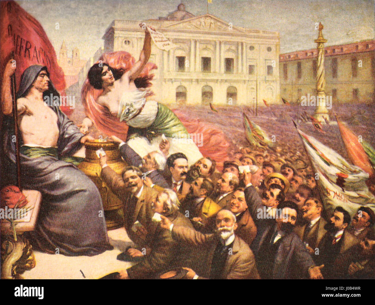 „O Sufrágio“ (das Wahlrecht) von Veloso Salgado, gegründet 1913, ist eine eindrucksvolle Darstellung politischer Themen. Das Kunstwerk spiegelt das soziale und politische Klima Brasiliens im frühen 20. Jahrhundert wider und konzentriert sich auf das Konzept des Wahlrechts und seine Rolle bei der Gestaltung der Nation. Stockfoto