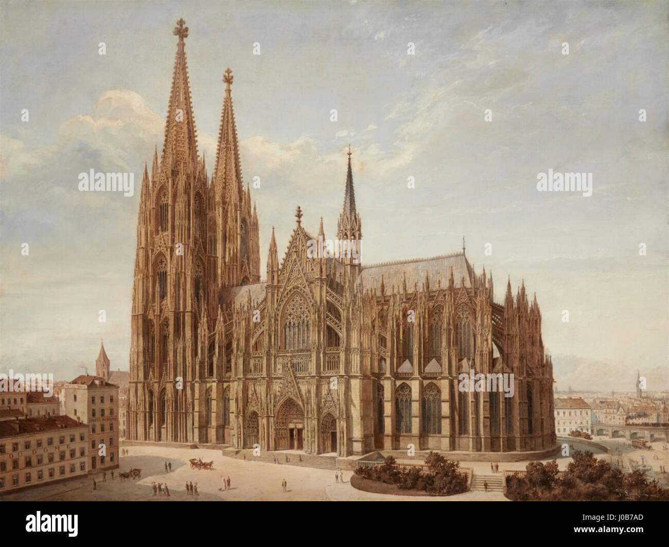 Ansicht des Kölner Doms, ein Gemälde von Josef Langl, ein Ölgemälde auf Leinwand aus dem Jahr 1880, das den Kölner Dom darstellt. Stockfoto
