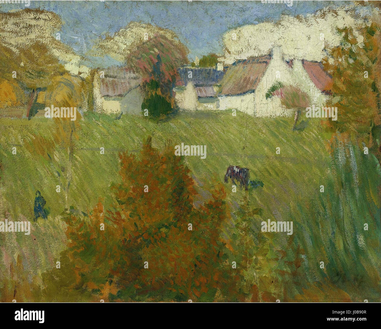Émile Bernard, ein französischer Postimpressionist, schuf 1887 das Gemälde 'Ferme Pont-Aven', eine ländliche Bauernhausszene in der Gegend von Pont-Aven in der Bretagne. Stockfoto