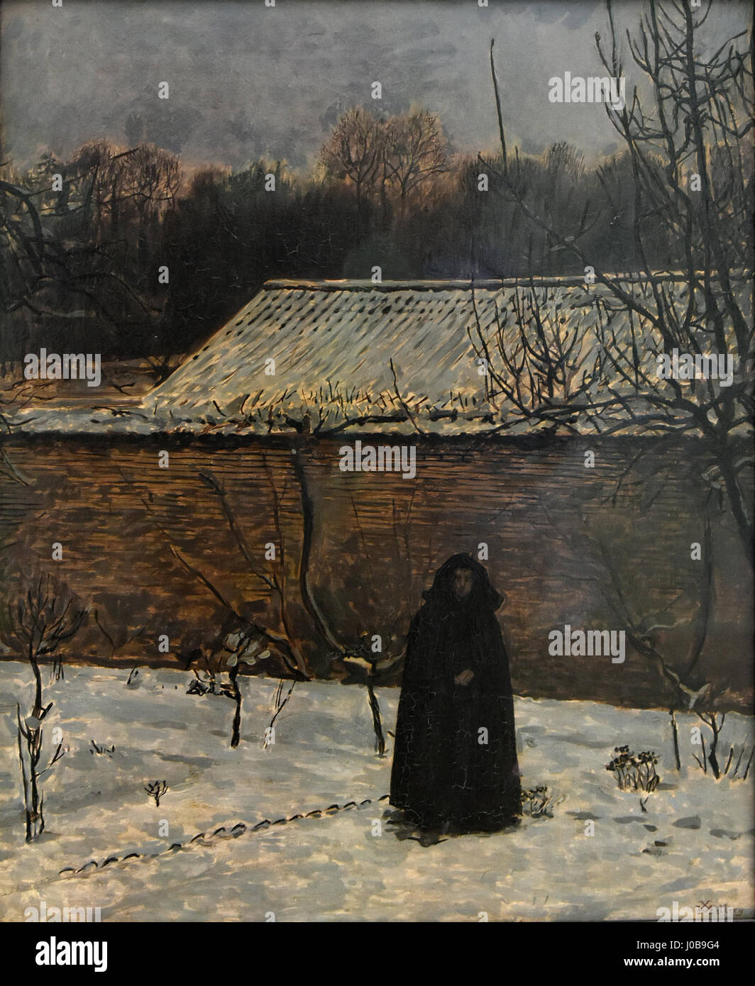 Xavier Mellery's Winterdag fängt die kalte Schönheit einer Winterszene ein und zeigt sein Können in der Landschaftsmalerei. Dieses Werk ist im Kröller-Müller Museum ausgestellt, das für seine Sammlung europäischer Kunst bekannt ist. Stockfoto