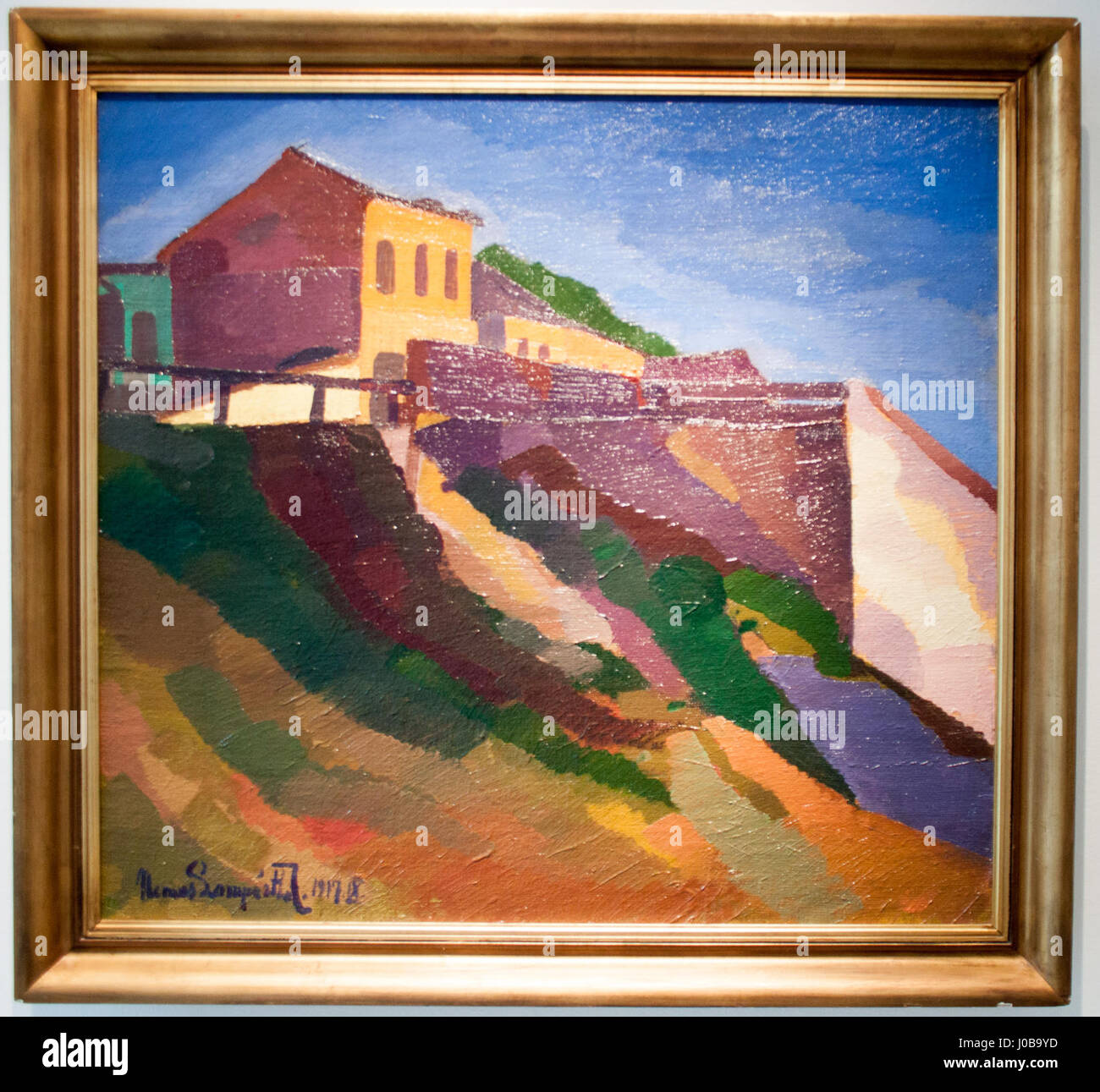 Dieses Gemälde von Nemes-Lampérth zeigt eine detaillierte Landschaft von der Horgony Street, die eine ruhige urbane Szene mit Schwerpunkt auf natürlicher Schönheit und Licht einfängt. Das Werk spiegelt die Liebe des Künstlers zum Detail und die Darstellung urbaner Umgebungen wider. Stockfoto