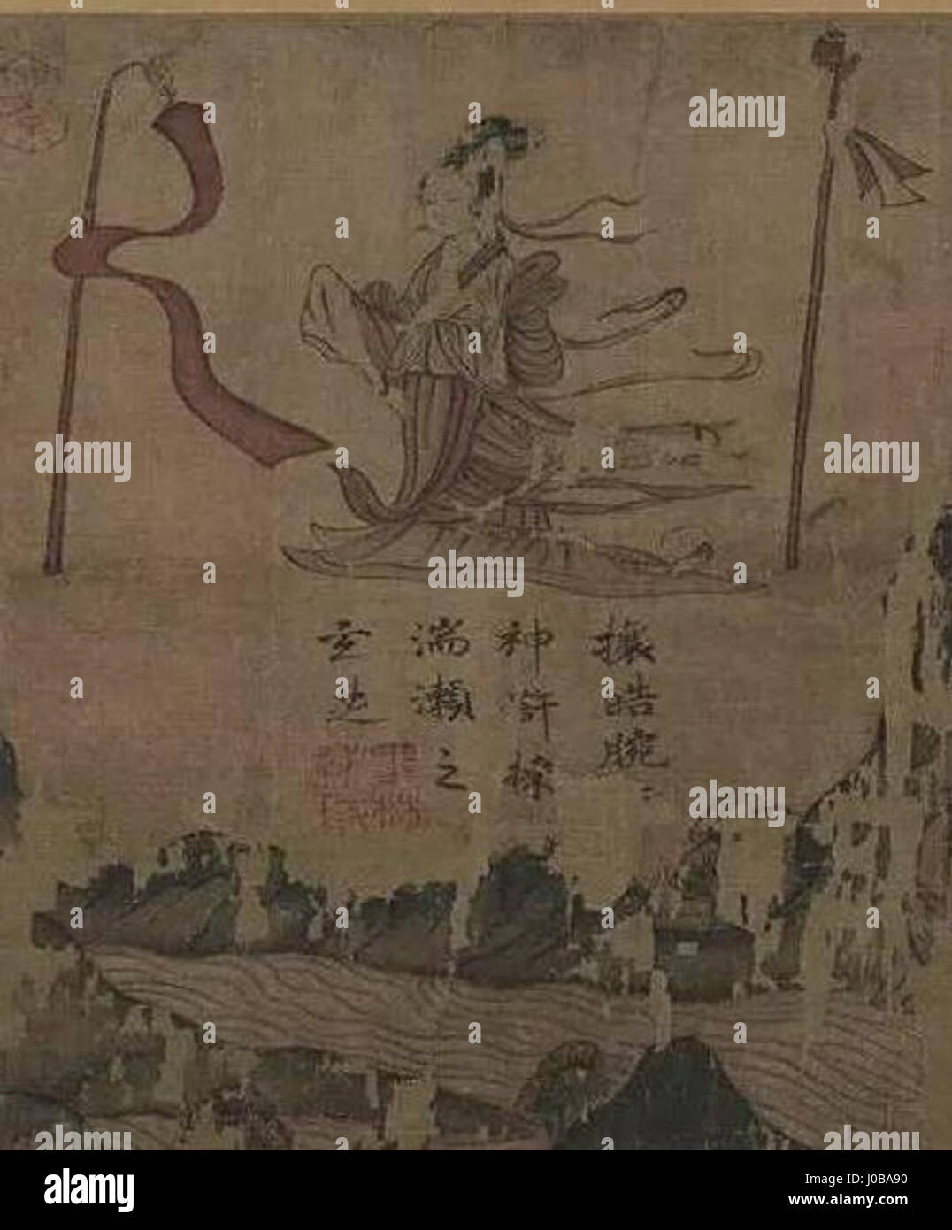 Dieses Detail aus „Ninfa del Río Lo“ zeigt einen Abschnitt der Nymphe des Flusses mit komplexen Darstellungen von Wasser und Laub, die typisch für die klassische mythologische Kunst sind. Stockfoto