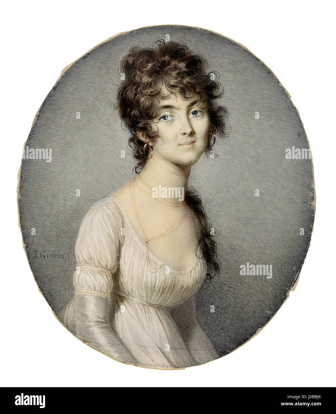 Jean-Urbain Guérins Porträt von Jeanne Noisette zeigt ihre Eleganz und Anmut und fängt die Persönlichkeit und Poesie des Themas in einem raffinierten Stil des 19. Jahrhunderts ein. Stockfoto